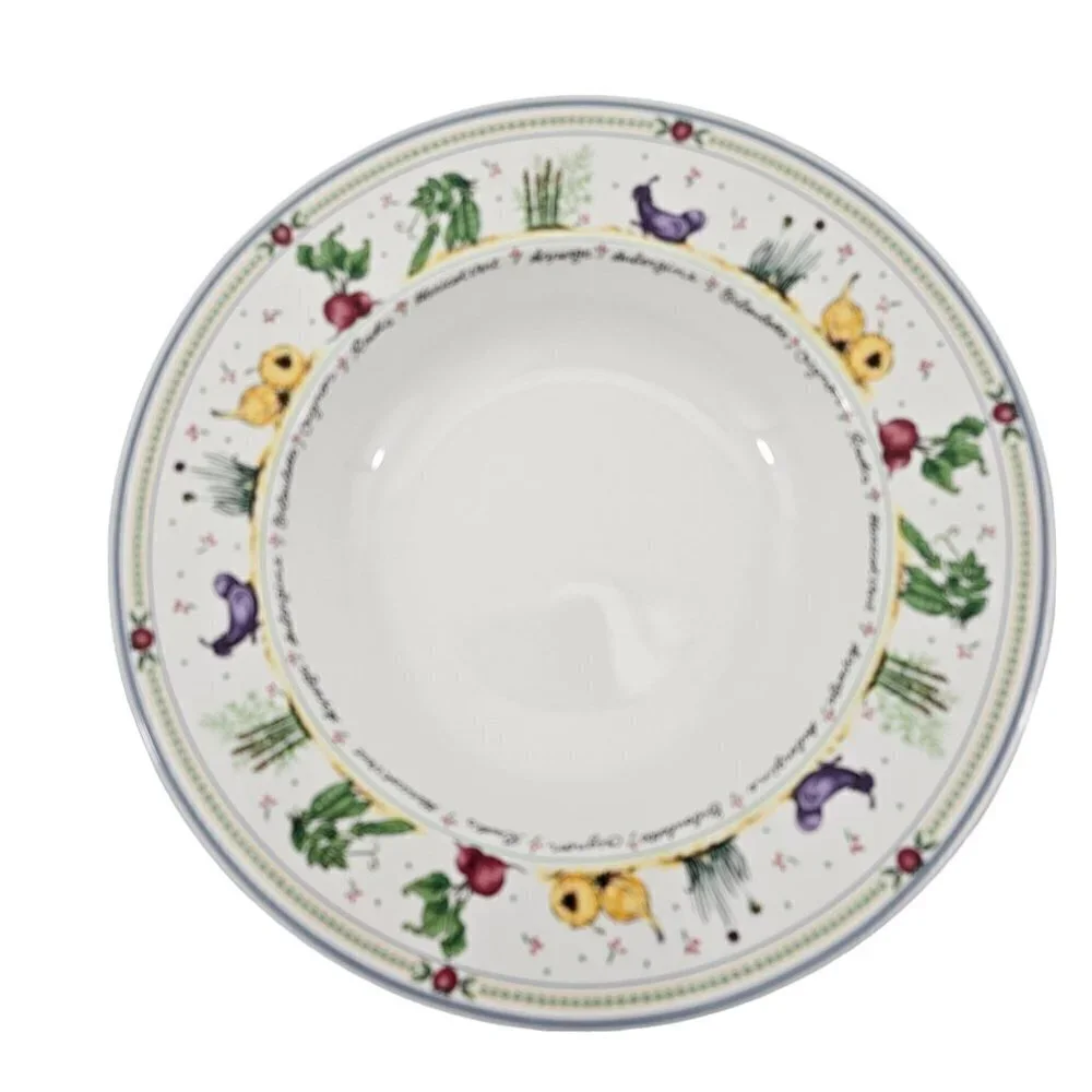 Mikasa Ultra Cream DX012 Garden Lane Vegetable Rim 9.25” Soup Salad Bowls - 4 PC